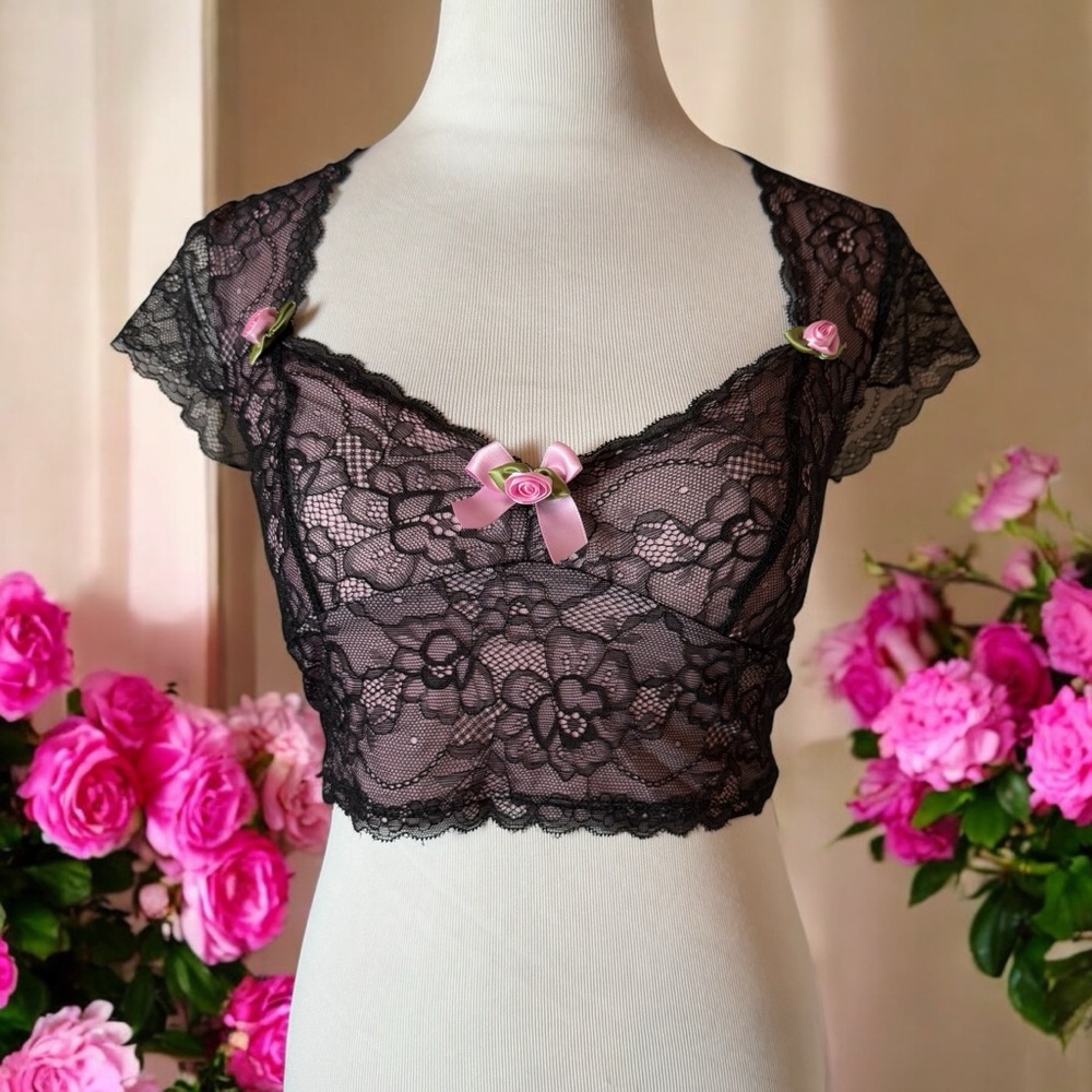 NWT SUGAR THRILLZ DOLLS KILL SUGAR THRILLS BLACK PINK BLOUSE SIZE XS